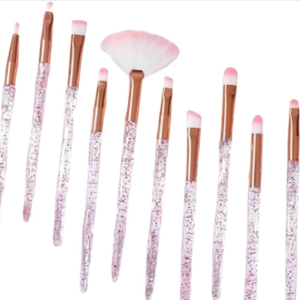 NWT No Label 10pc Purple Sparkle Makeup Brush Set - Picture 3 of 5
